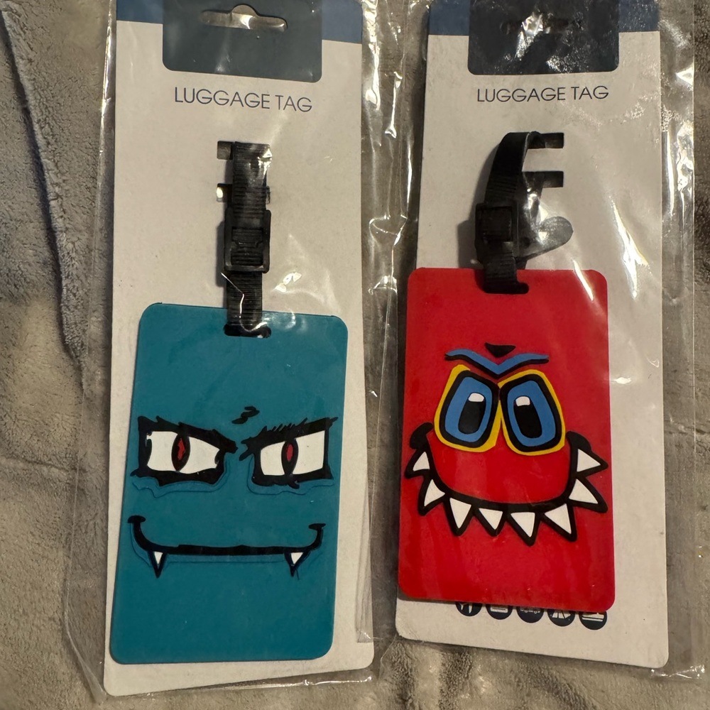 Monster Luggage Tag Set - Red and Blue